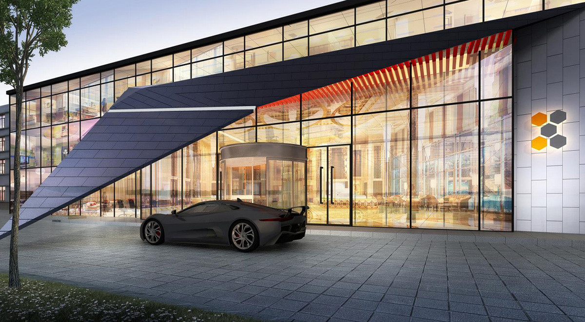 酒店停泊下客區域設計，酒店外觀裝飾